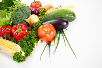 fresh vegetables on the white background, healthy concept