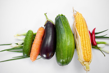 fresh vegetables on the white background, healthy concept