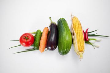 fresh vegetables on the white background, healthy concept