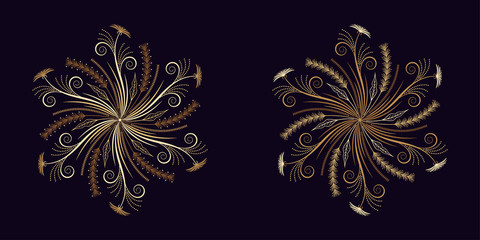 Floral flourish ornament in golden style, vector