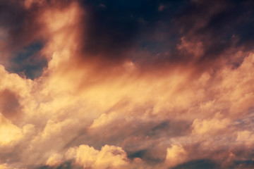 Winter sunset sky with dramatic clouds