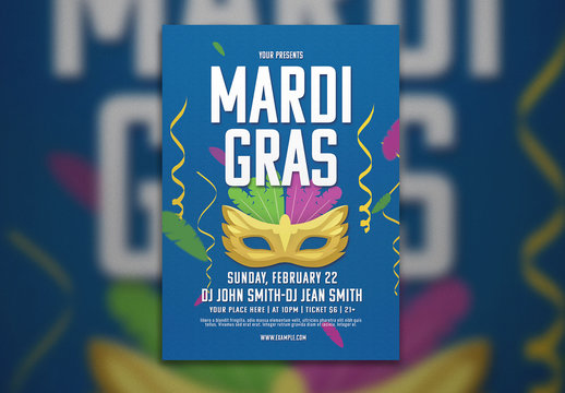 Flyer Layout with Mardi Gras Mask Illustration