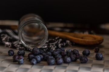 spilled blueberries in kitchen