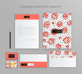 Corporate Identity Design Stationery Mockup Vector Megapack Set. Trendy Living Coral