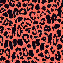 Seamless gold leopard print. Color trend palette. Living Coral color. Vector pattern, texture, background.