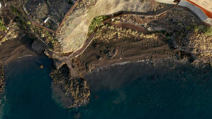 Aerial survey above the beach in Tenerife, Canary islands