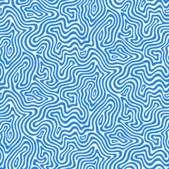 Abstract seamless vector pattern. Blue wavy stripes on a white background.