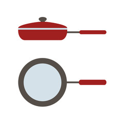 Vector icon of lid pan, side view and view from above