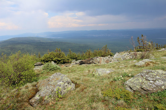 view from the mountain to the forest and kurumnik