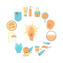 Eczema symptoms and treatment round concept banner