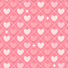 Romantic seamless pattern with pink hearts in flat style
