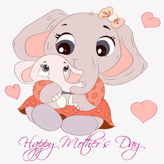 Основные RMom with baby elephant and baby elephant in the arms. Mothers DayGB