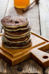 Stack of blueberry pancakes, healthy breakfast
