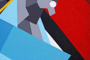 Colorful (blue, white, yellow, grey, red and black) painted wall as background or texture