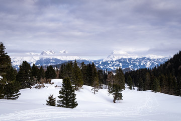 Winter panoramic view from Hohentauern to mountains Reichenstein, Hochtor, Ödstein