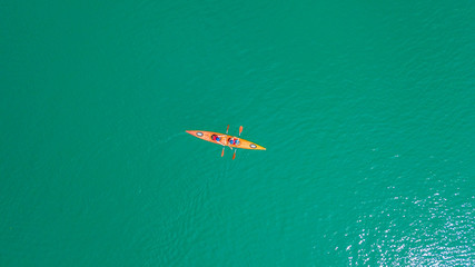 Fototapeta premium Kayakers aerial view