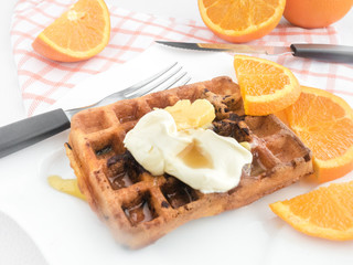 Breakfast Waffle with Orange Slices
