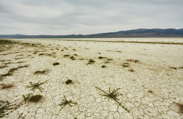 Dry lake and dramatic clouds in Turkey