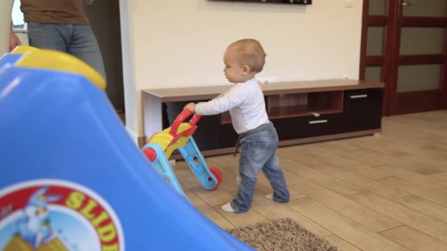 Father With Blond Little Baby Boy Playing