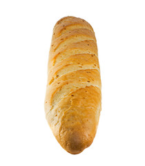 French baguette, it is isolated on the white. One baguette isolated on the white background