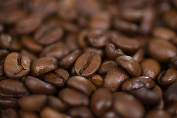 Nahaufnahme von vielen Kaffeebohnen