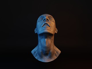 visualization of metal face sculpture 3D illustration