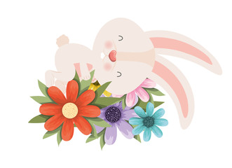 easter bunny with flowers isolated icon