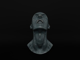 visualization of metal face sculpture 3D illustration