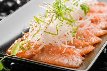 Close up on salmon sashimi