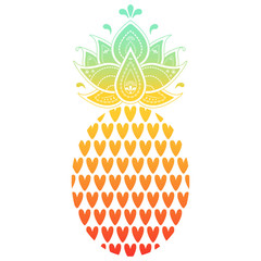 Beautiful ornamental pineapple. Gradient colored illustration of tropical fruit.