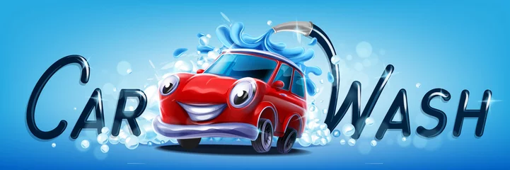 Fotobehang car wash vector banner © mollicart