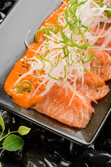Close up on salmon sashimi