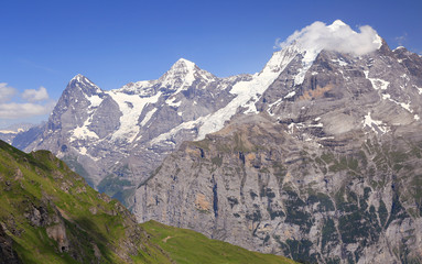 Eiger, Monch and Jungfrau mountains, Switzerland Alps