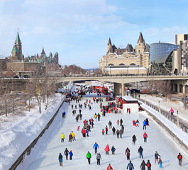 Rideau Canal Ice Skating Rink in winter, Ottawa, Canada - obrazy, fototapety, plakaty