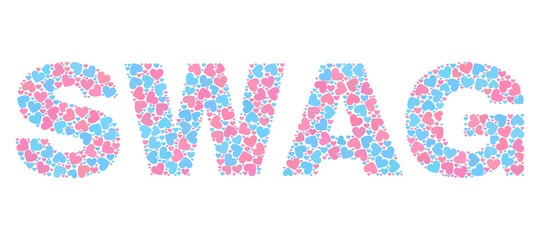 SWAG label constructed with scattered pink and blue lovely hearts. Text label is isolated on a white background. Vector collage SWAG for Valentine purposes.