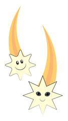 Shooting star funny character. Falling star smile sticker