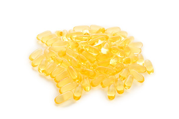 Fish oil pills isolated on white background.
