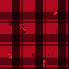 Lumberjack pattern with forest animals. Vector