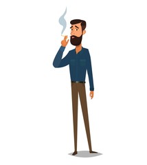 Man is smoking a cigarette. Tobacco dependence. The concept of an unhealthy lifestyle.