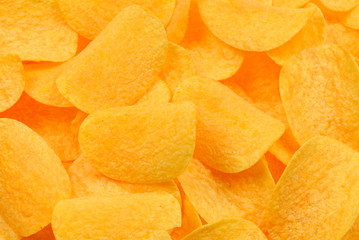 .Potato chips snack texture background. Top view.