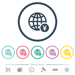 Online Yen payment flat color icons in round outlines