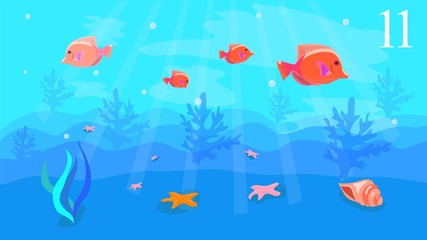 Fototapeta na wymiar Marine background with fish, marine life, in the vector, designed for cards, banners, children's books, animation