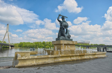 Fototapeta na wymiar The Warsaw Mermaid called Syrenka on the Vistula River bank in Warsaw 
