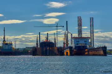 Gdansk port, dry dock shipyard. Gdansk, Poland