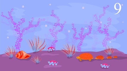 Plakat Marine background with fish, marine life, in the vector, designed for cards, banners, children's books, animation