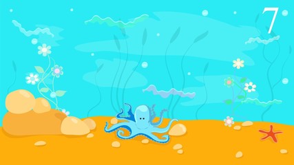 Fototapeta na wymiar Marine background with fish, marine life, in the vector, designed for cards, banners, children's books, animation