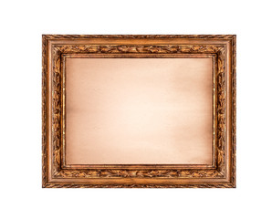 Antique vintage picture frame isolated on white background.