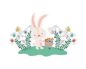 easter bunny with flowers isolated icon