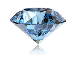Big fancy cut blue diamond side view isolated on white background