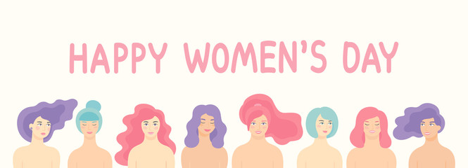 Vector design for International Women s Day 8 March holiday with different women.